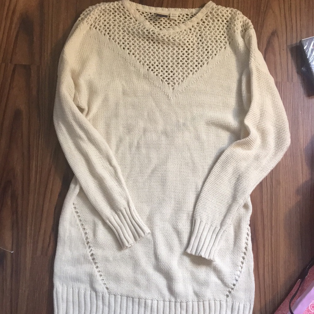Roxy Cream Crew Neck Sweater with Intricate Patterns